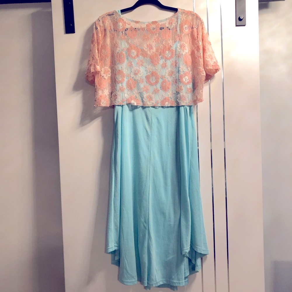 Rosegal Plus Size 3X(fits1X) 2 piece, Mint Dress Peach Lace Tie Crop, Maternity - Picture 2 of 16